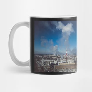 Power plant emitting smoke to the atmosphere Mug